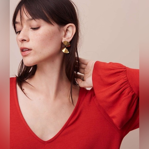 "LOU & GREY" BRICK LONG BELL SLEEVE SHIFT SWING TRAPEZE LOUNGE DRESS SIZE: M - Picture 3 of 9